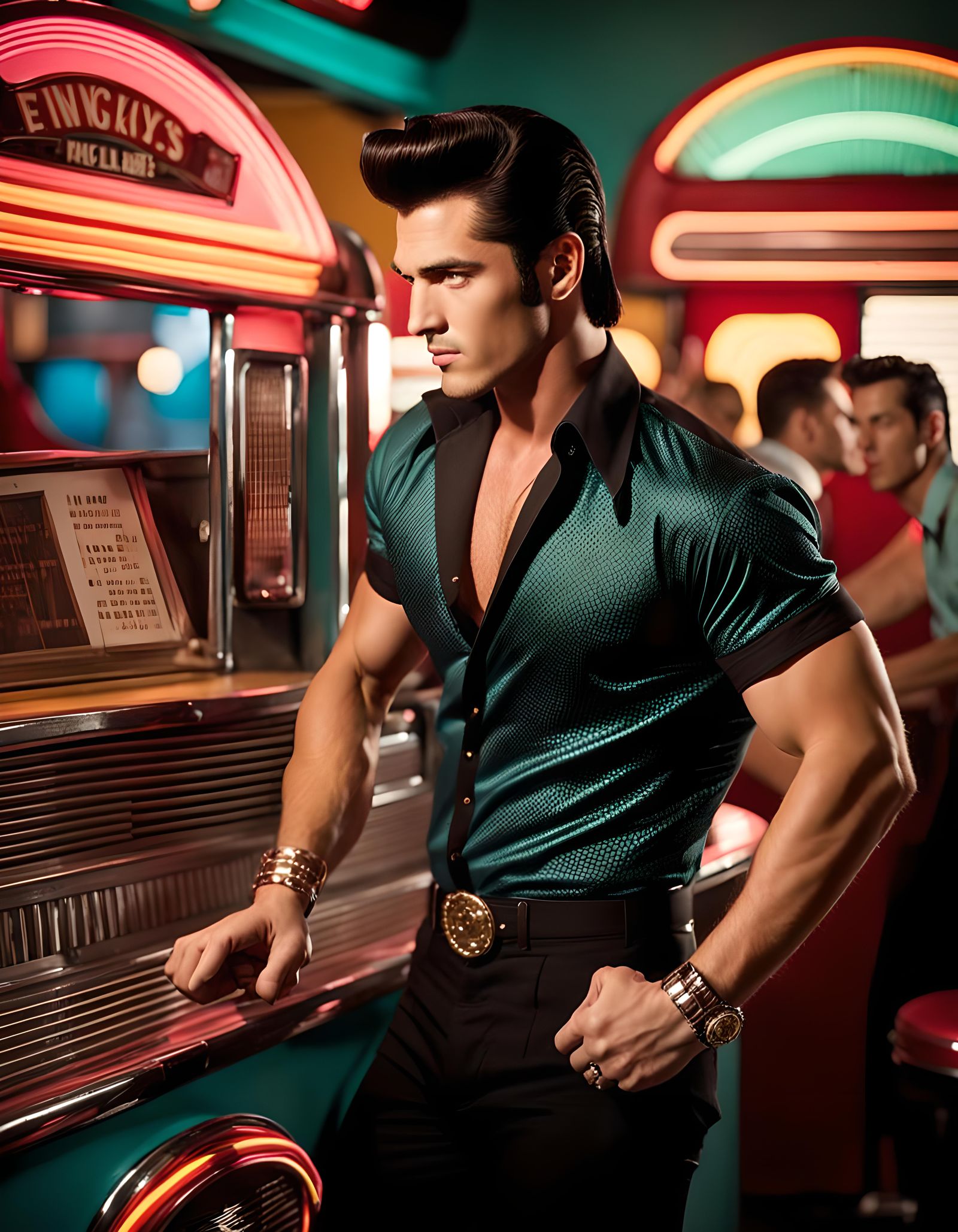 Handsome Man Dancing in 50s Diner