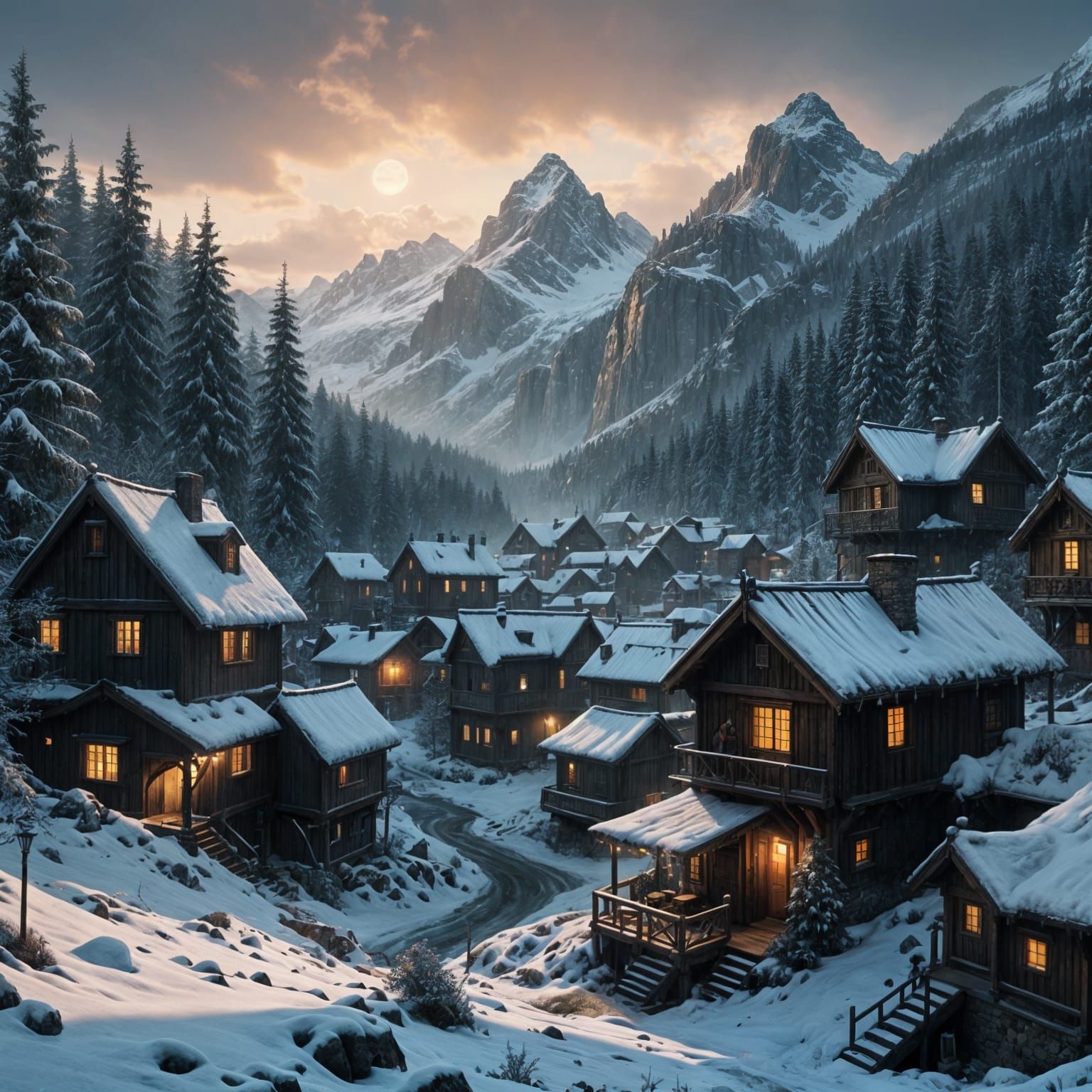 Epic Winter Viking City in High Fantasy Medieval Forest