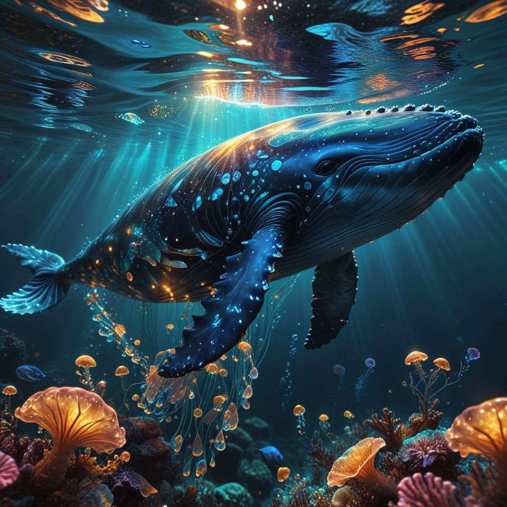 Whale Glides Through Fractal Underwater World