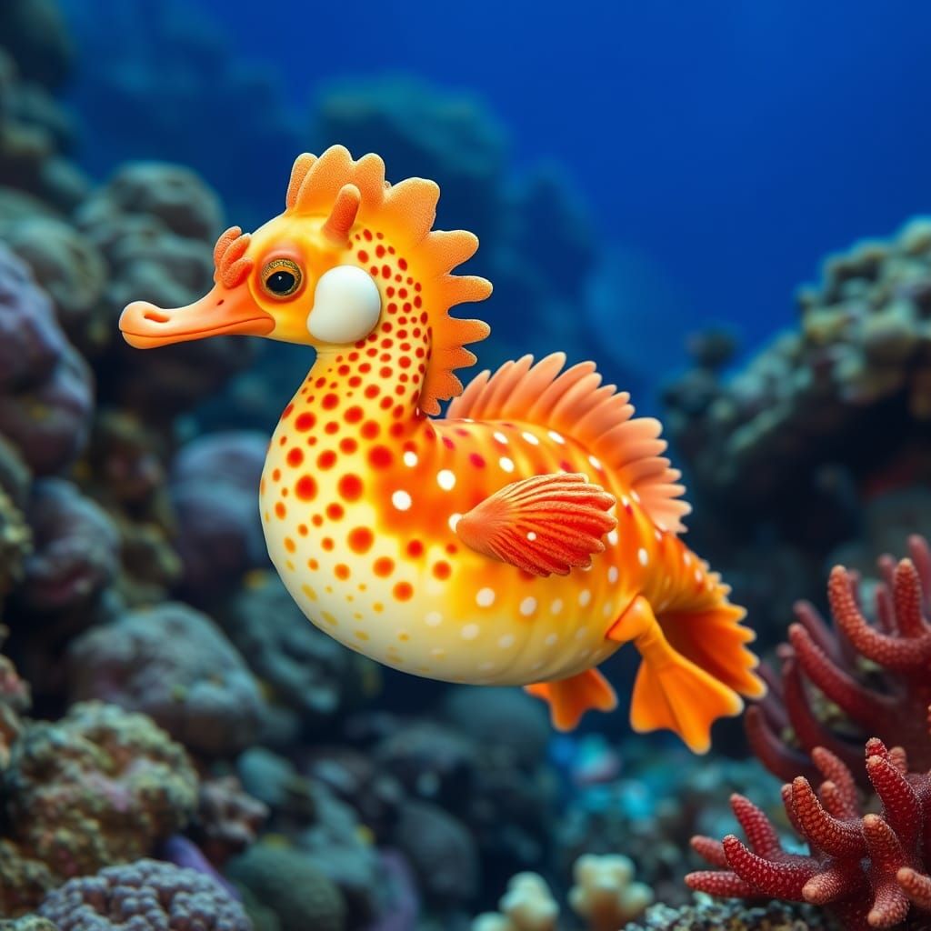 Duck-Seahorse-Pufferfish Chimaera in Colorful Reef