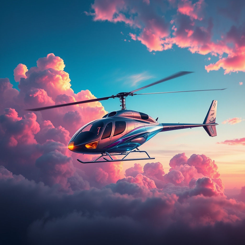 Futuristic Helicopter Matte Painting in Dreamy Landscape