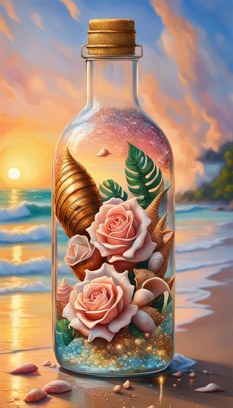 Tropical Beach in a Bottle: Impressionistic Oil Painting