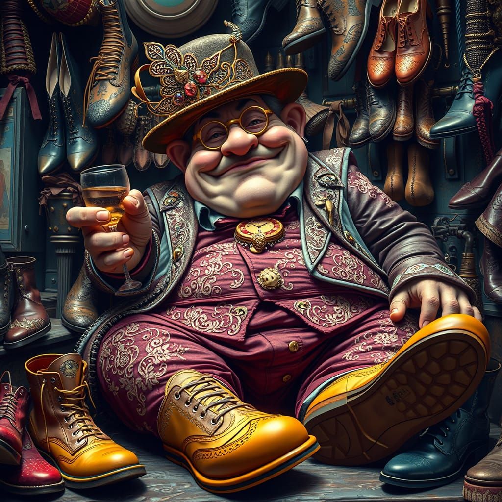 Enthusiastically Tipsy Shoemaker with Exotic Shoes