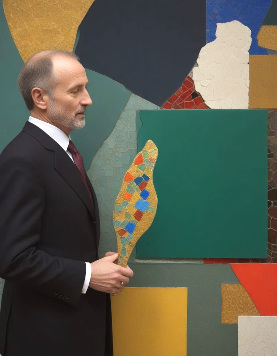 Abstract Mosaic Relief in Earthy Tones