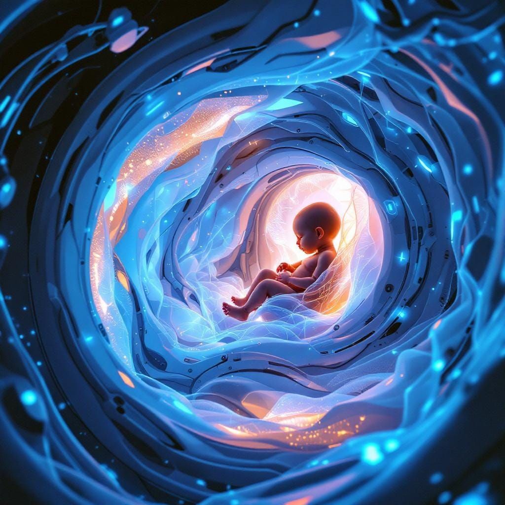 Robotic Womb with Developing Baby in Biomechanical Style