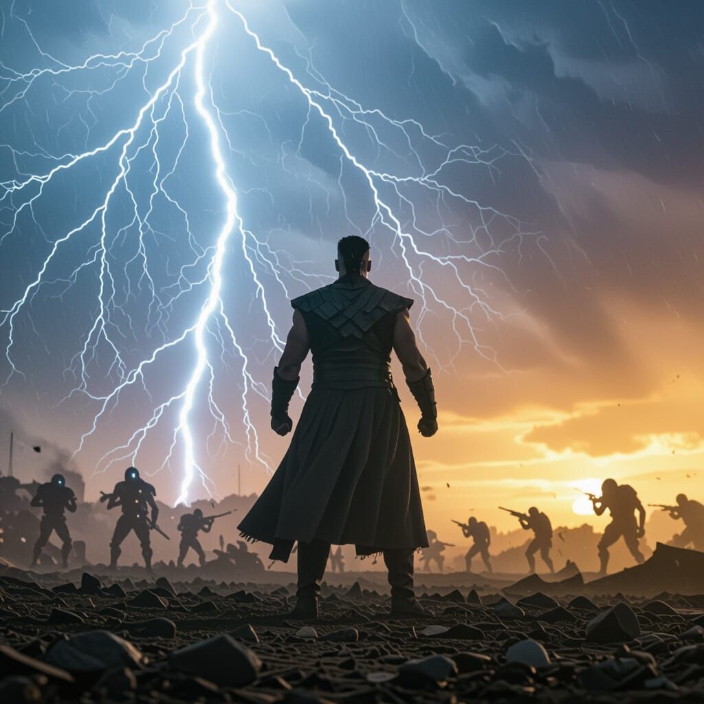 Man Wields Lightning on Battlefield Against Aliens