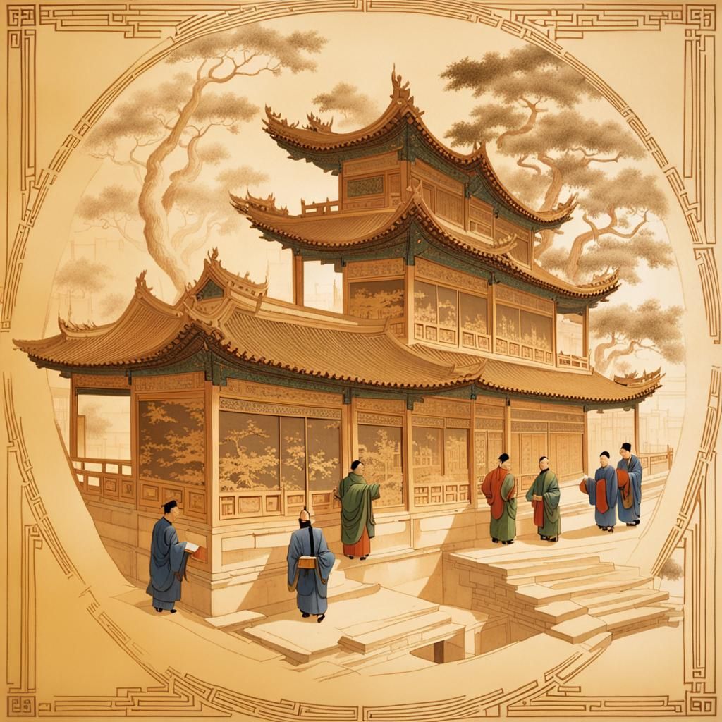 Ancient Chinese Scholars Studying Architecture