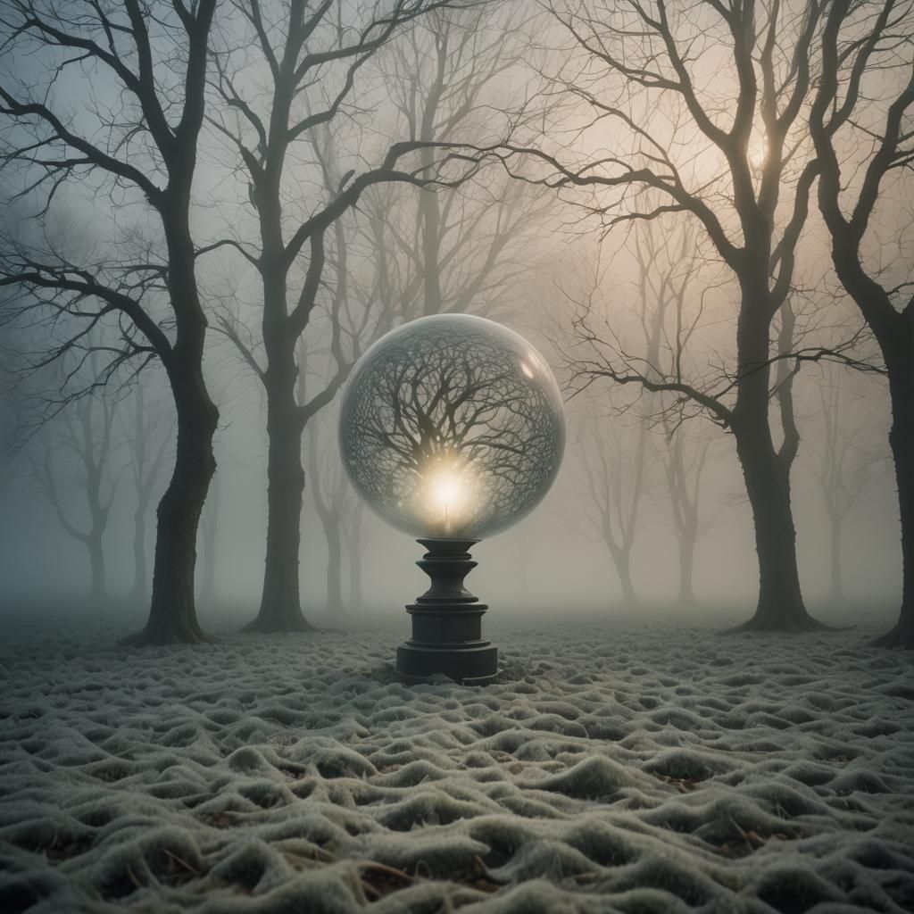 Surreal Dreamscapes: Mysterious Artifact in Ephemeral Fog