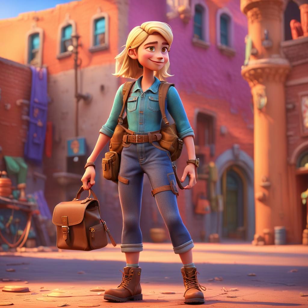 Warrior Girl Mid-Jump: 3D Digital Art Concept