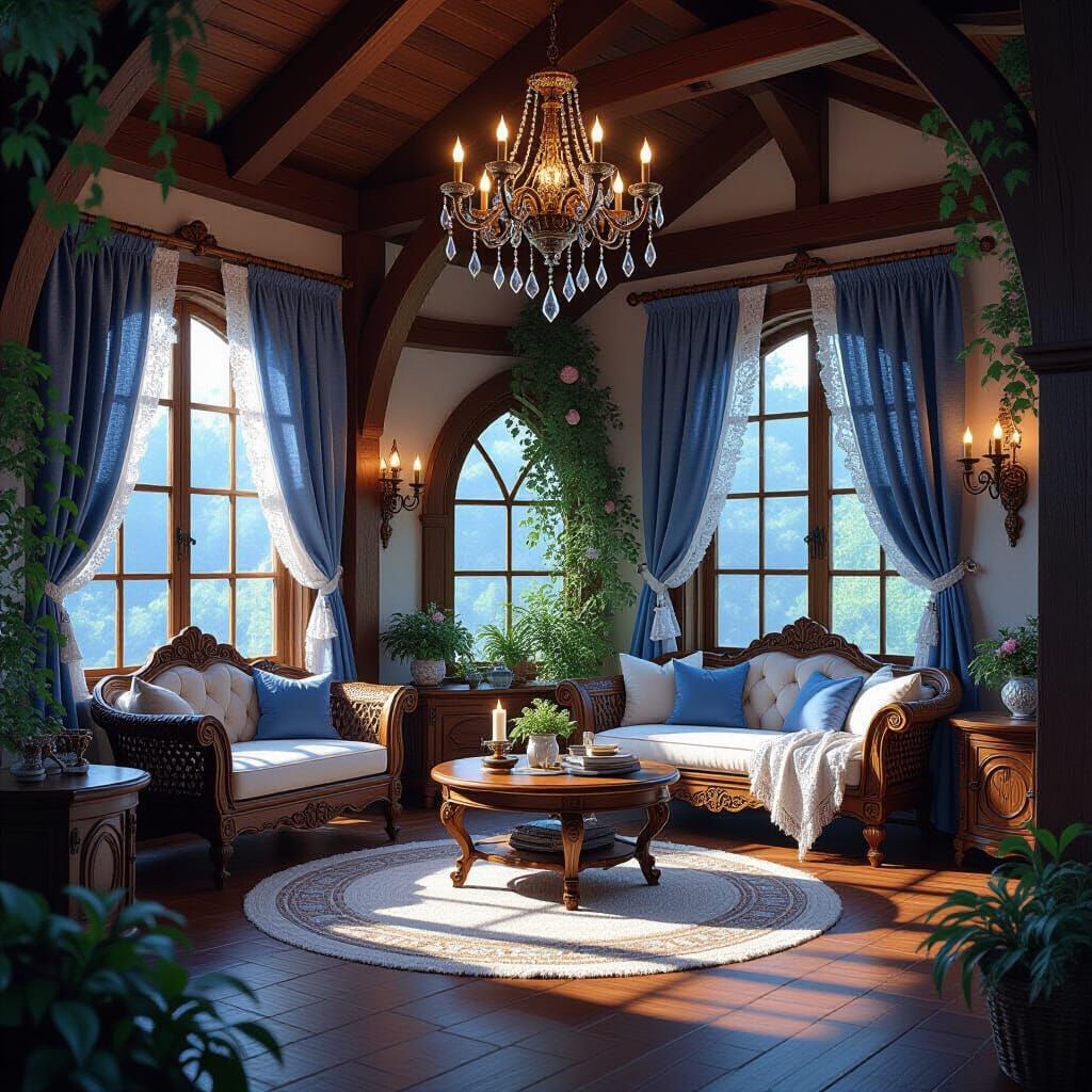 Enchanted Woodland Cottage Interior in Anime Style