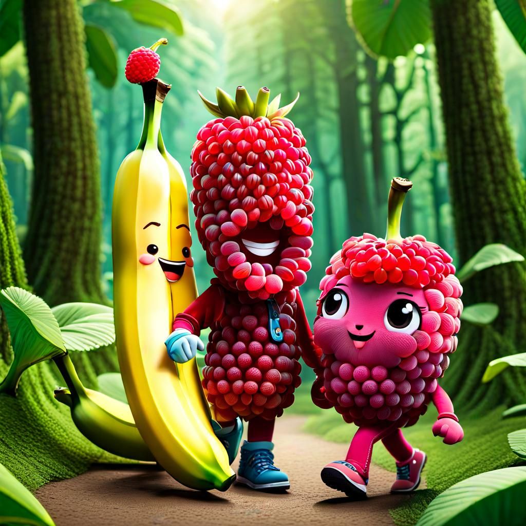 Chibi Raspberry and Banana Friends Stroll Through a Vibrant ...