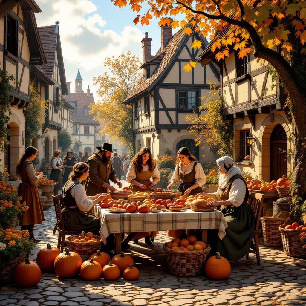 Medieval Harvest Festival in Golden Afternoon Light