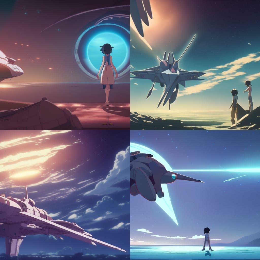 Anime Space Battleship in Studio Ghibli Style