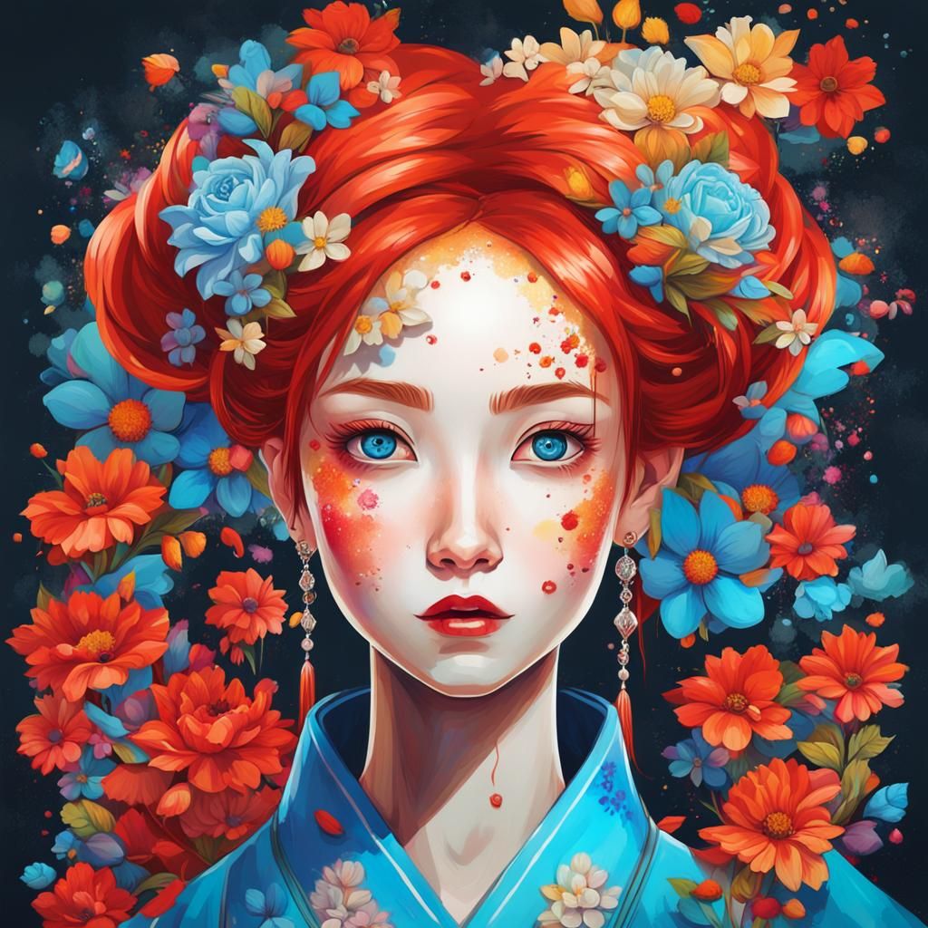 Korean Girl in Hanbok: Graffiti Art Style