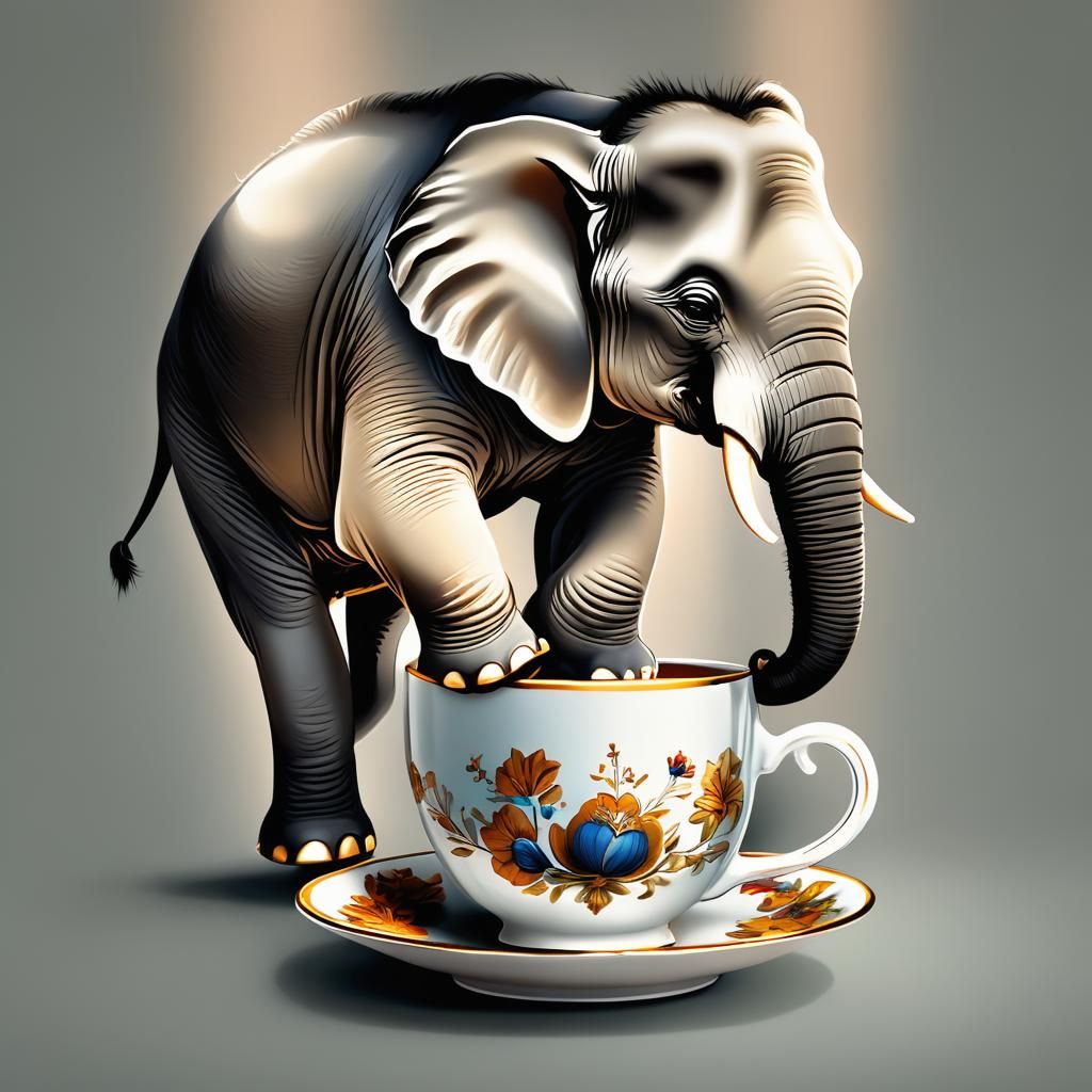 Elephant Toe Meets Teacup: A Humorous Image