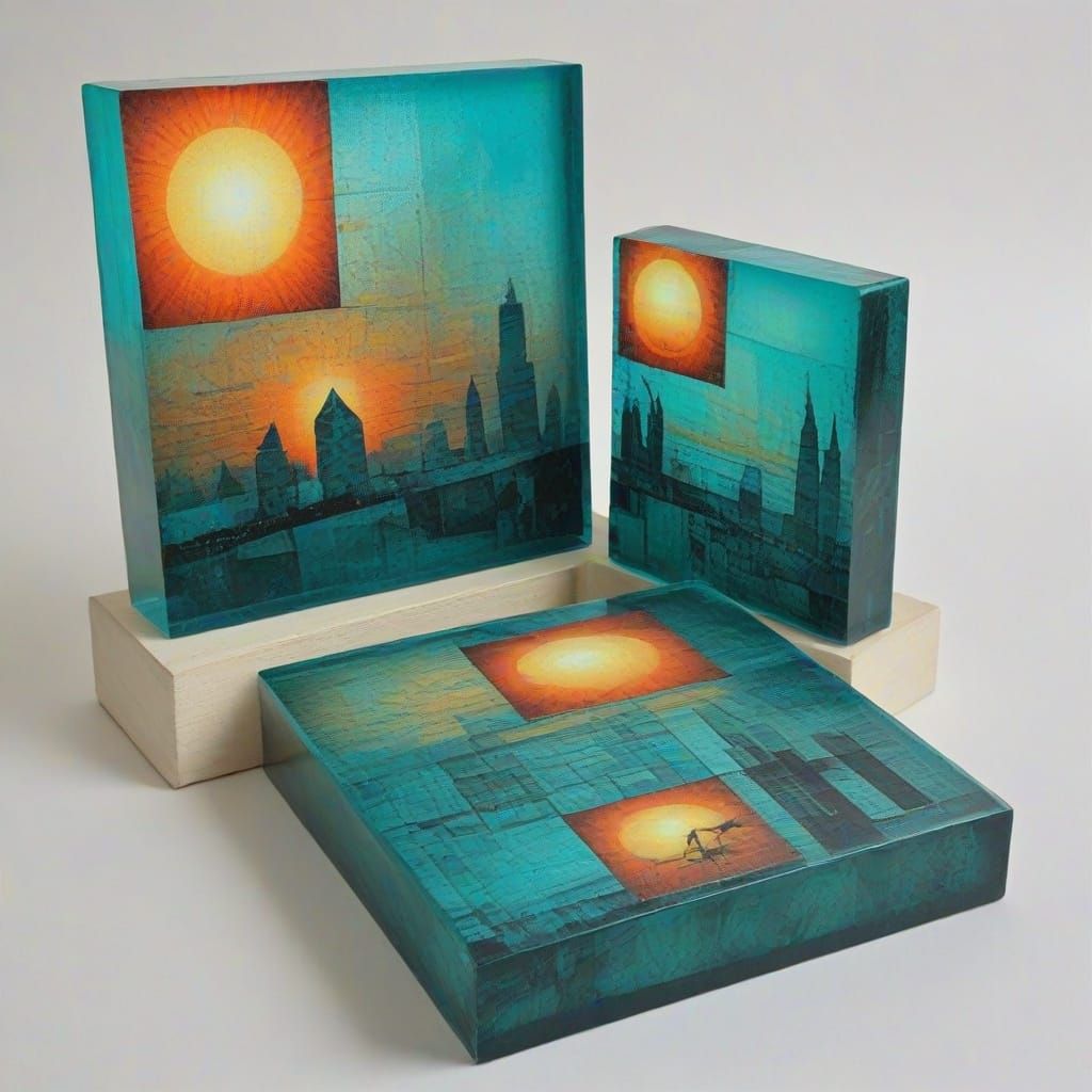 Surreal Cubist Sunset on Glass Photoblocks