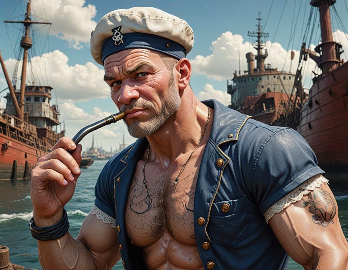 Bio-Punk Popeye Hero in Digital Illustration