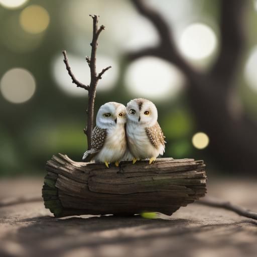 Two Owlets on a Branch: Wildlife Macro Shot