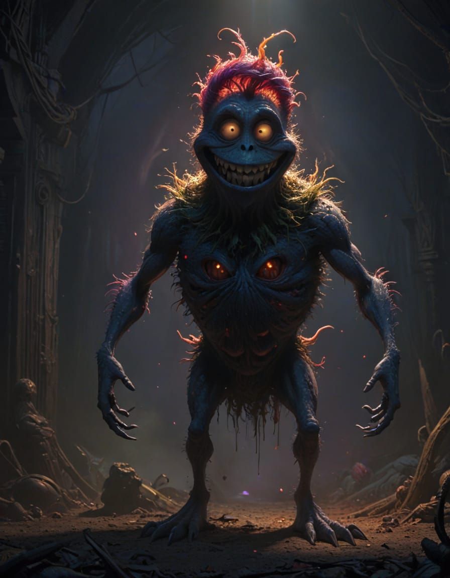 Whimsical Horror Creature in a Dreamlike World