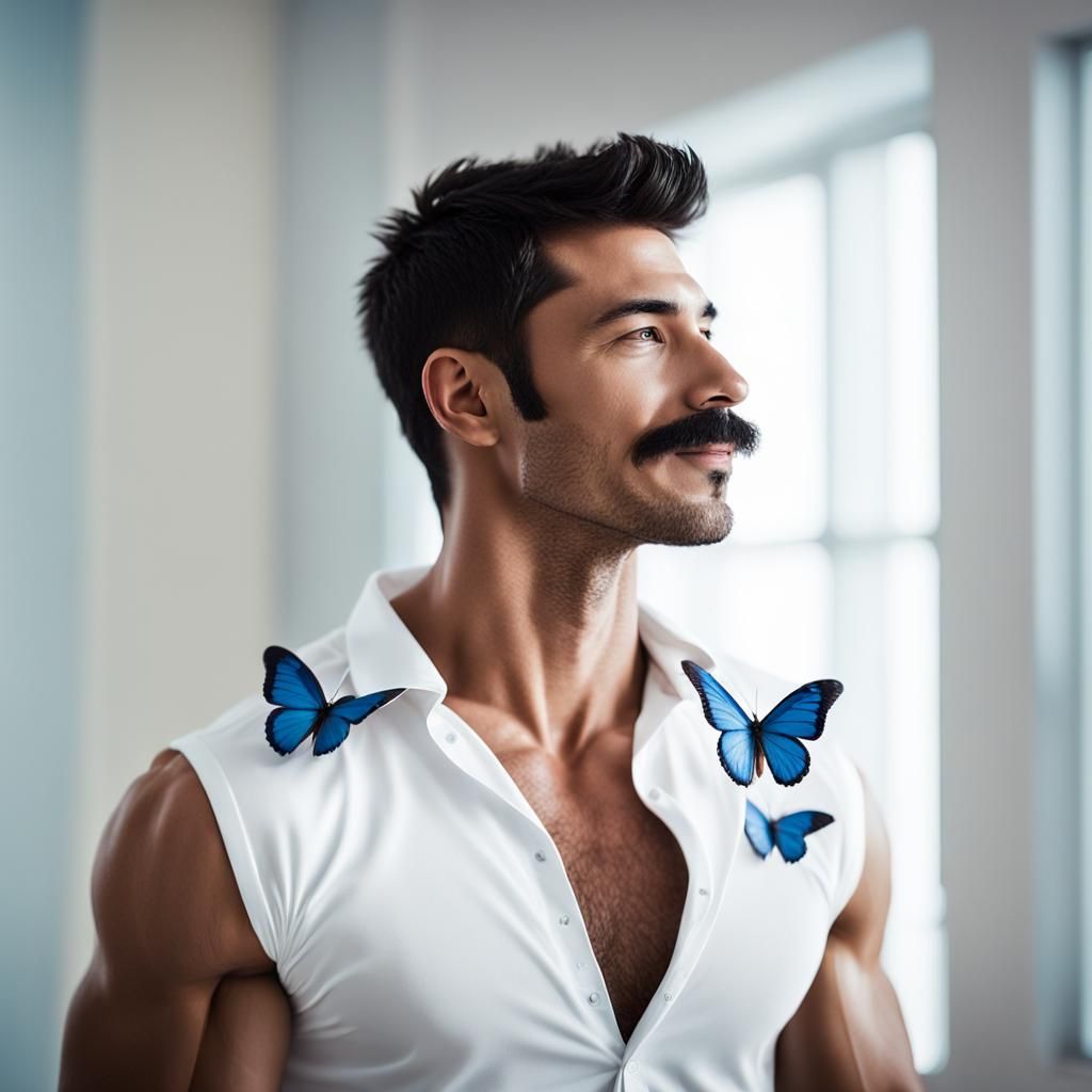 Handsome Man with Butterflies, Professional Photography