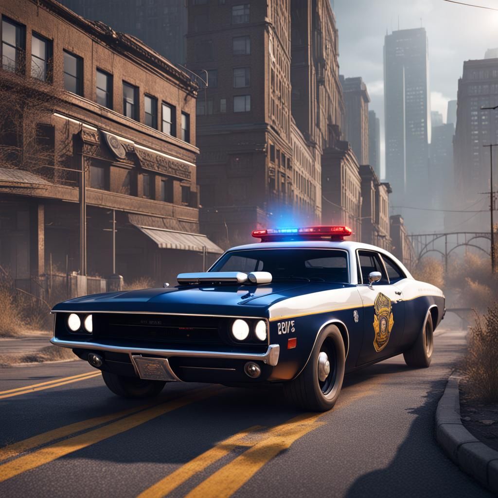 Police Muscle Cars in Detailed Matte Painting