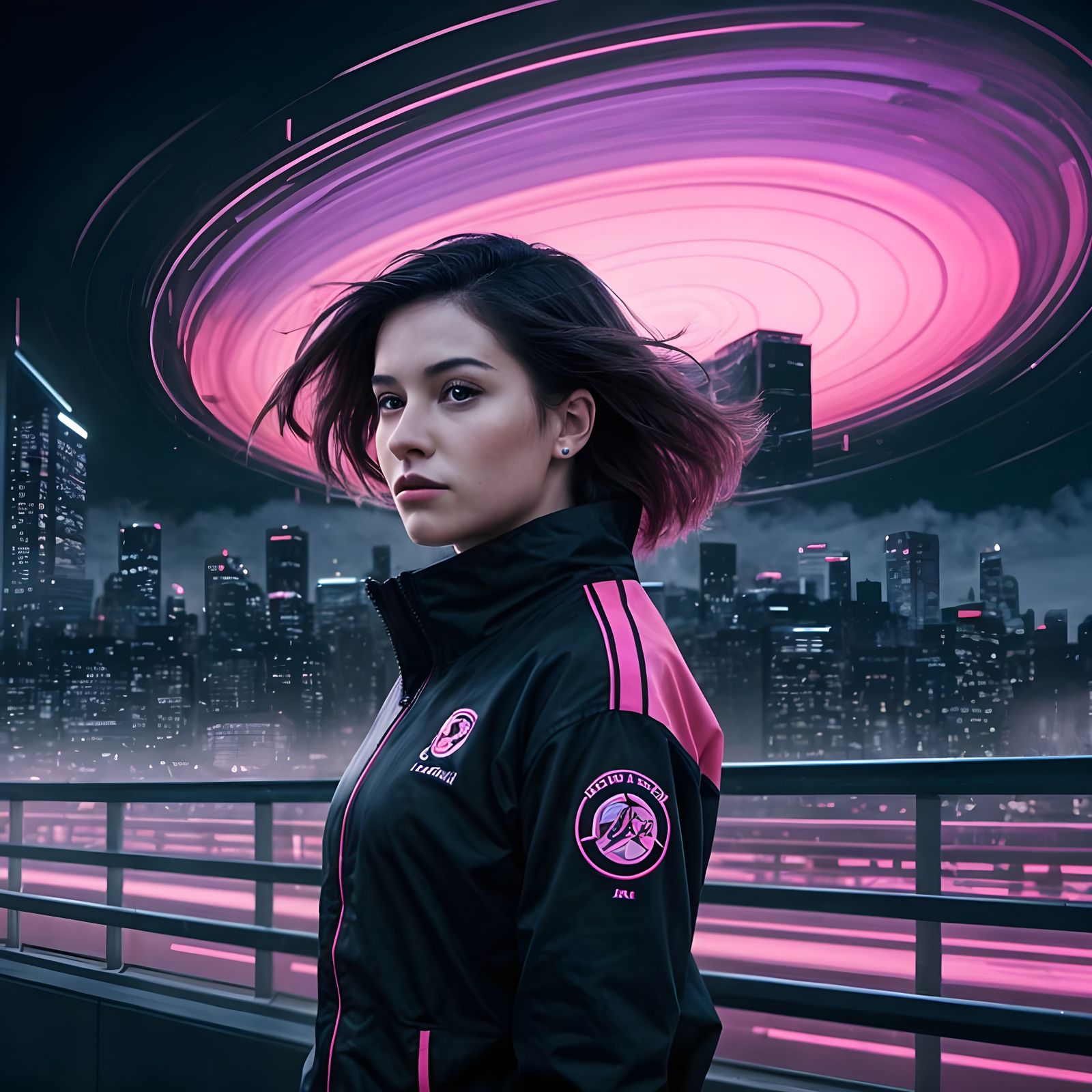 Vibrant Cityscape Goddess in Dynamic Motion