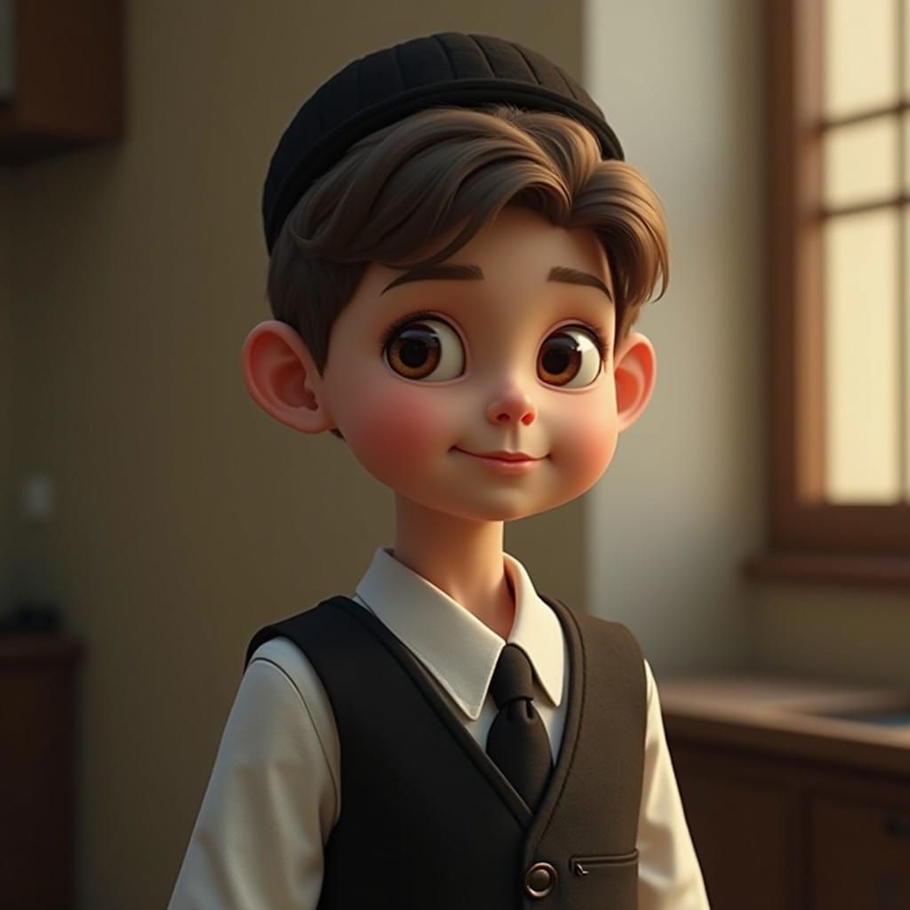 A Young Orthodox Jewish Boy in Traditional Attire, Exuding S...
