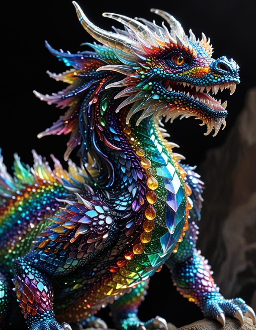 Beaded Dragon in Mountain Landscape
