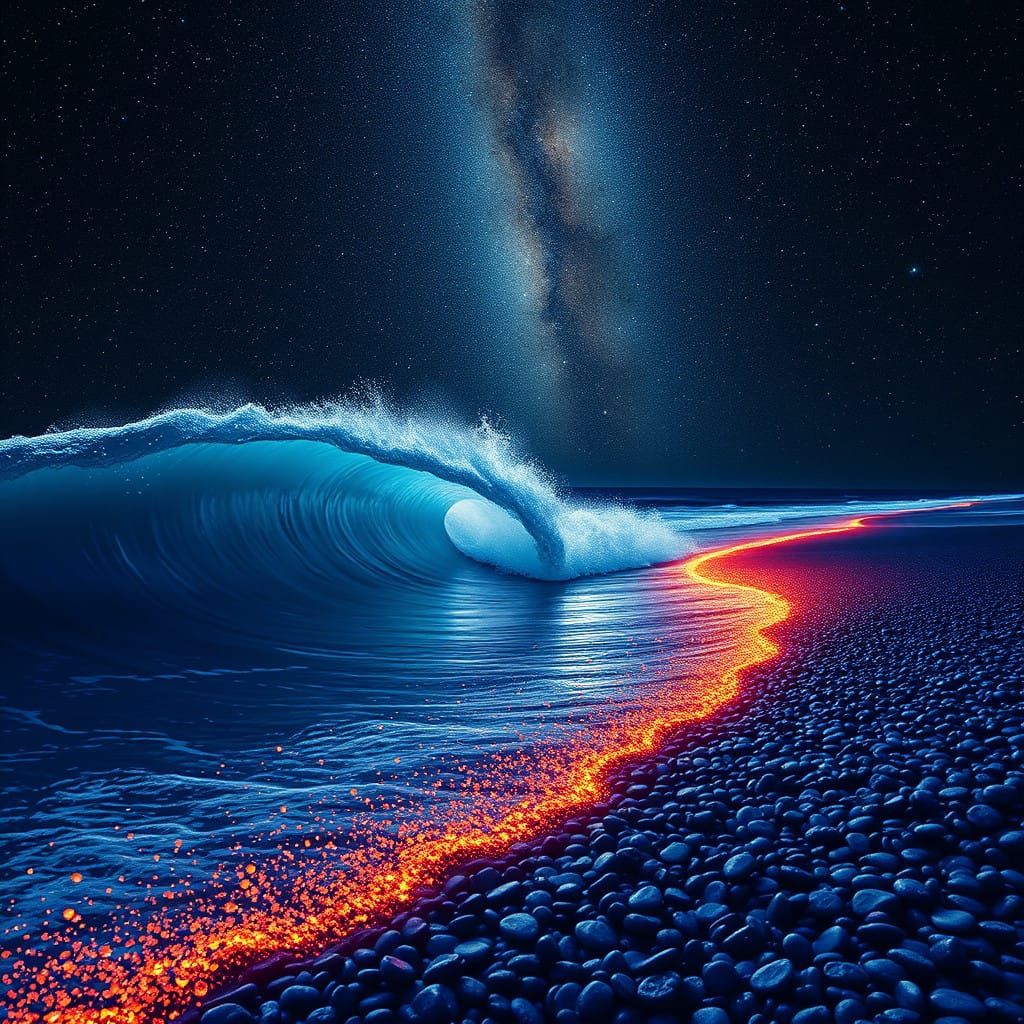 Majestic Wave Crashes on Starlit Beach