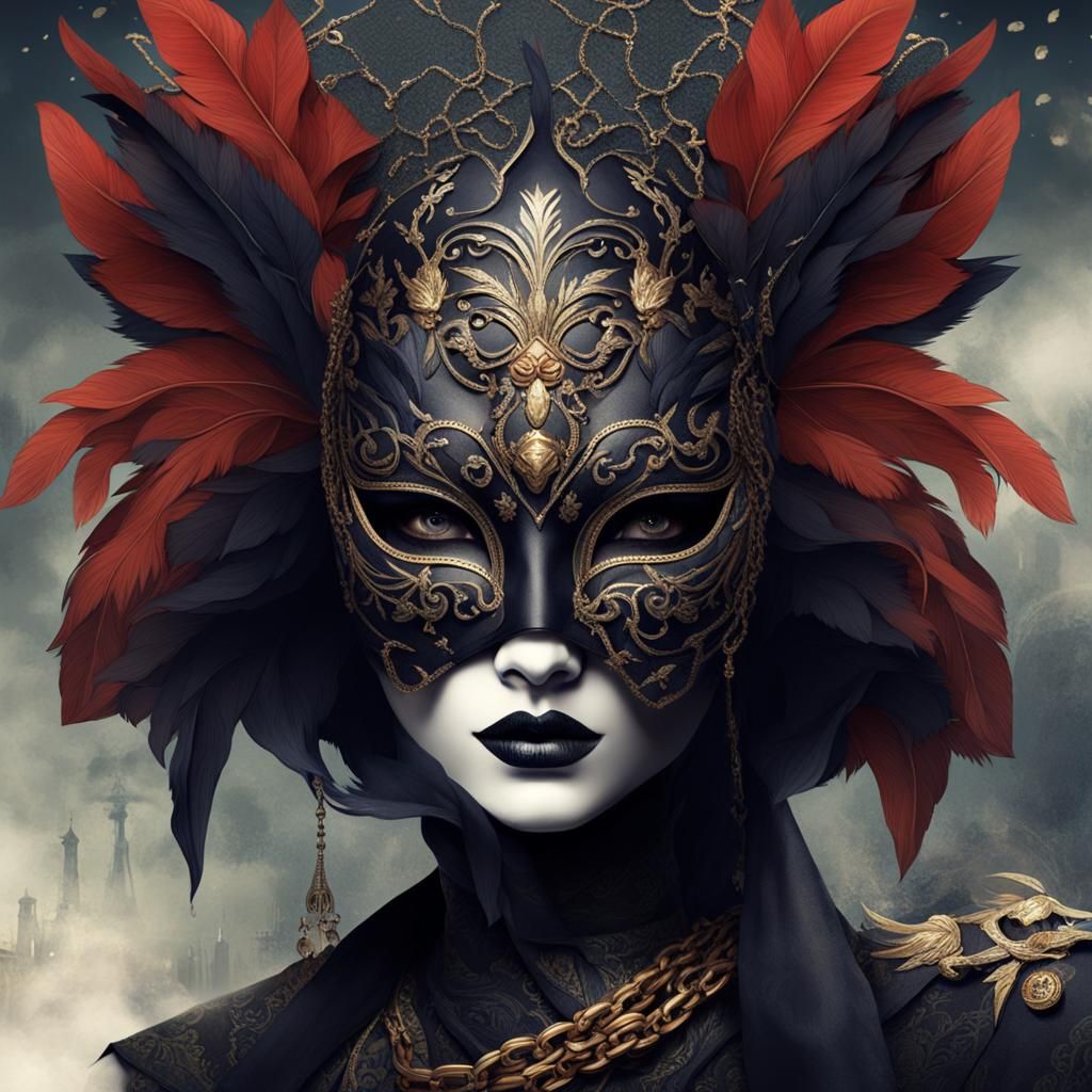 Modern Masquerade Outfit with Bird Mask in 8K