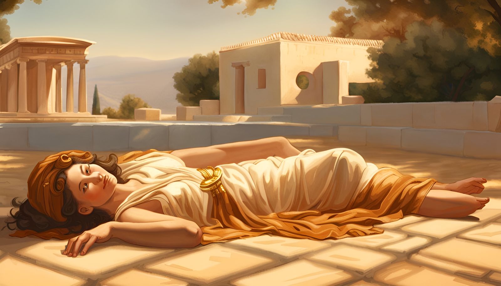 Ancient Greek Woman Sunbathing: Classical Serenity