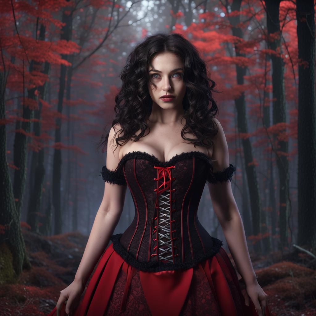 Midnight Witch Casting Magic in Dark Forest