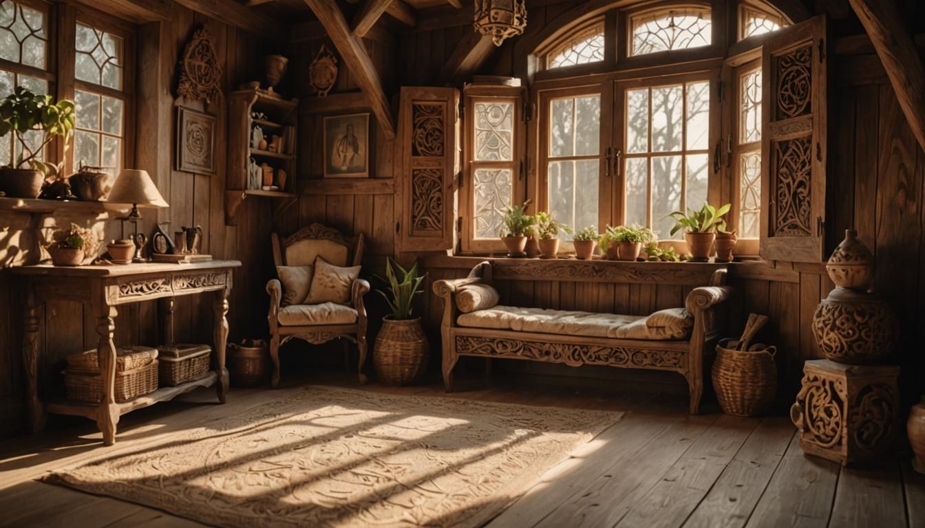 Idyllic Rustic Elven Home Interior in 8K
