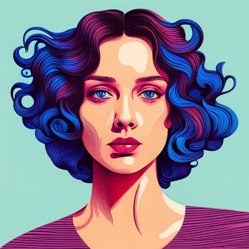 Sad Girl with Flowing Water Hair in Pop Art Style
