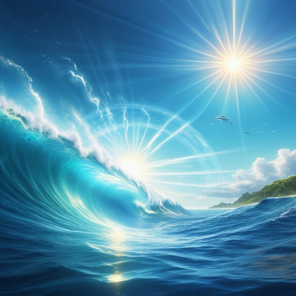 Earth Cleans Oceans with Beam in Sci-Fi Digital Art