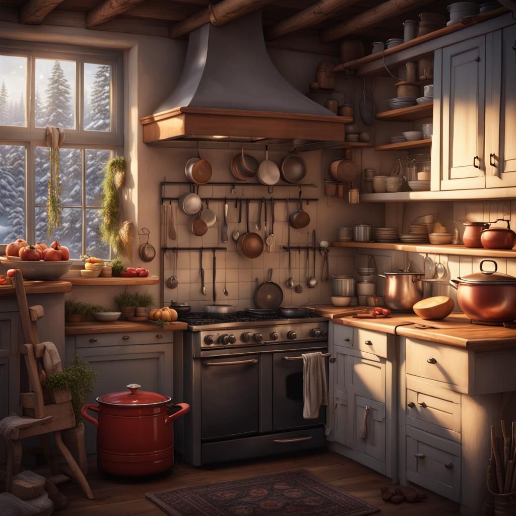 Cozy Kitchen on a Winter's Day in 8K