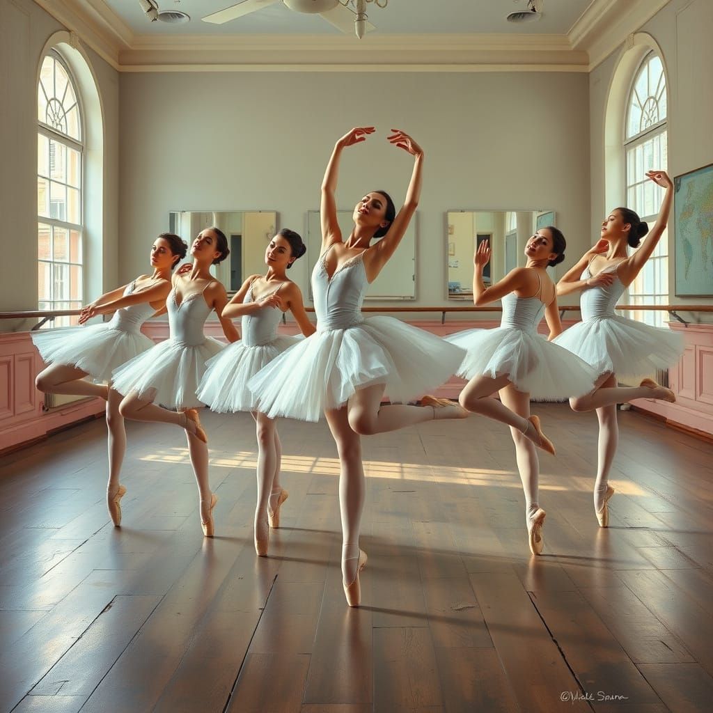 Elegant Ballerinas Dancing in Soft Light