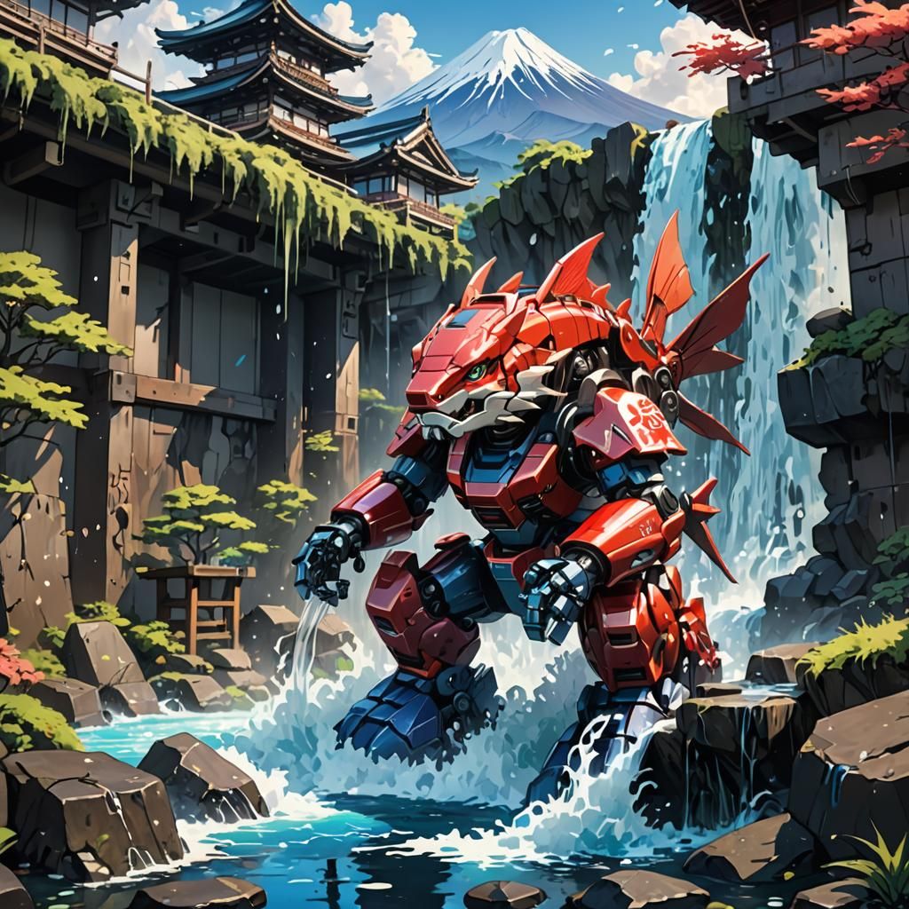 Futuristic Mecha Koi Carp Lair, Anime-Inspired Digital Art