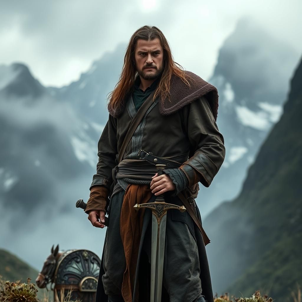 Aragorn in Leather and Robes in Dark Fantasy Art