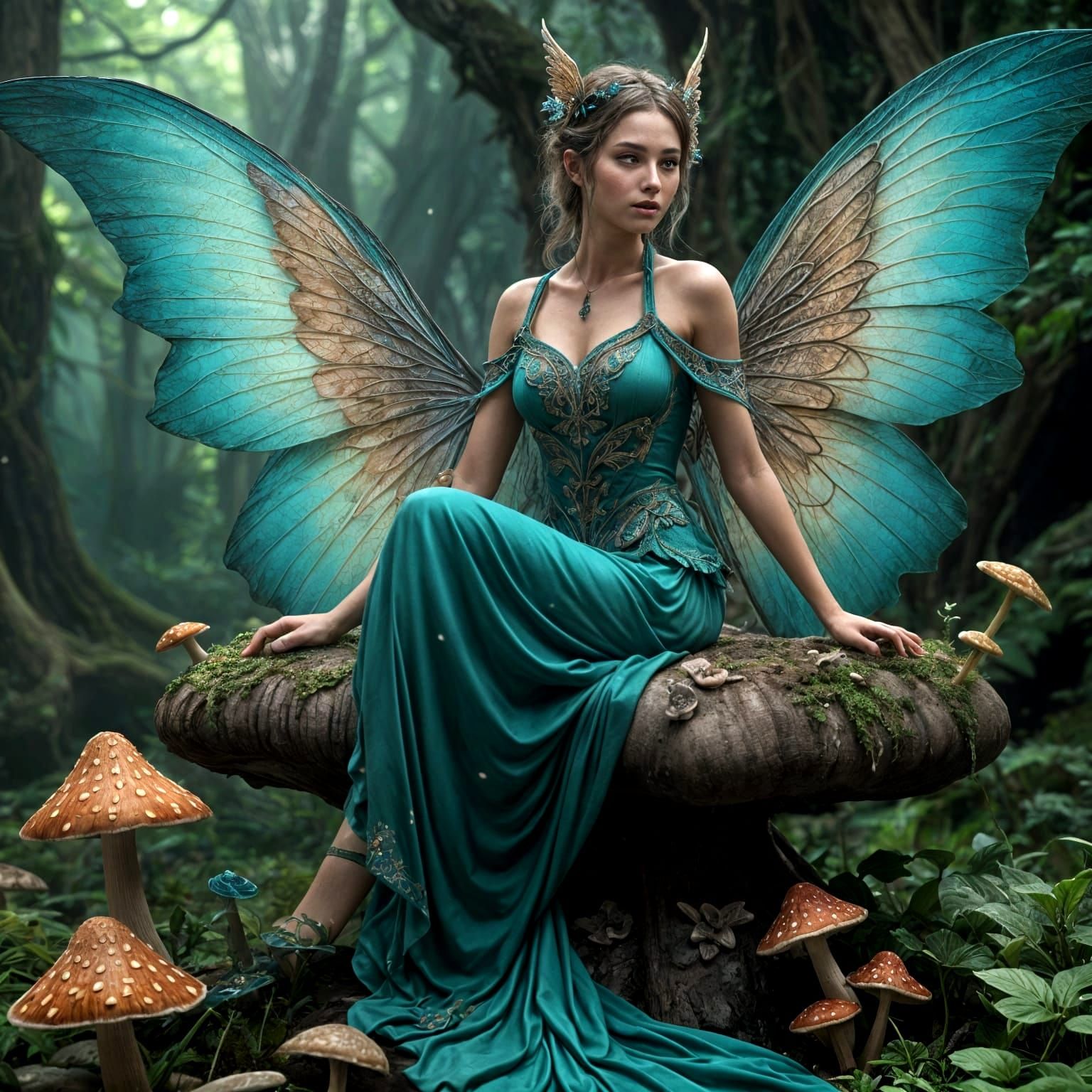 Majestic Fairy in Whimsical Mushroom Realm