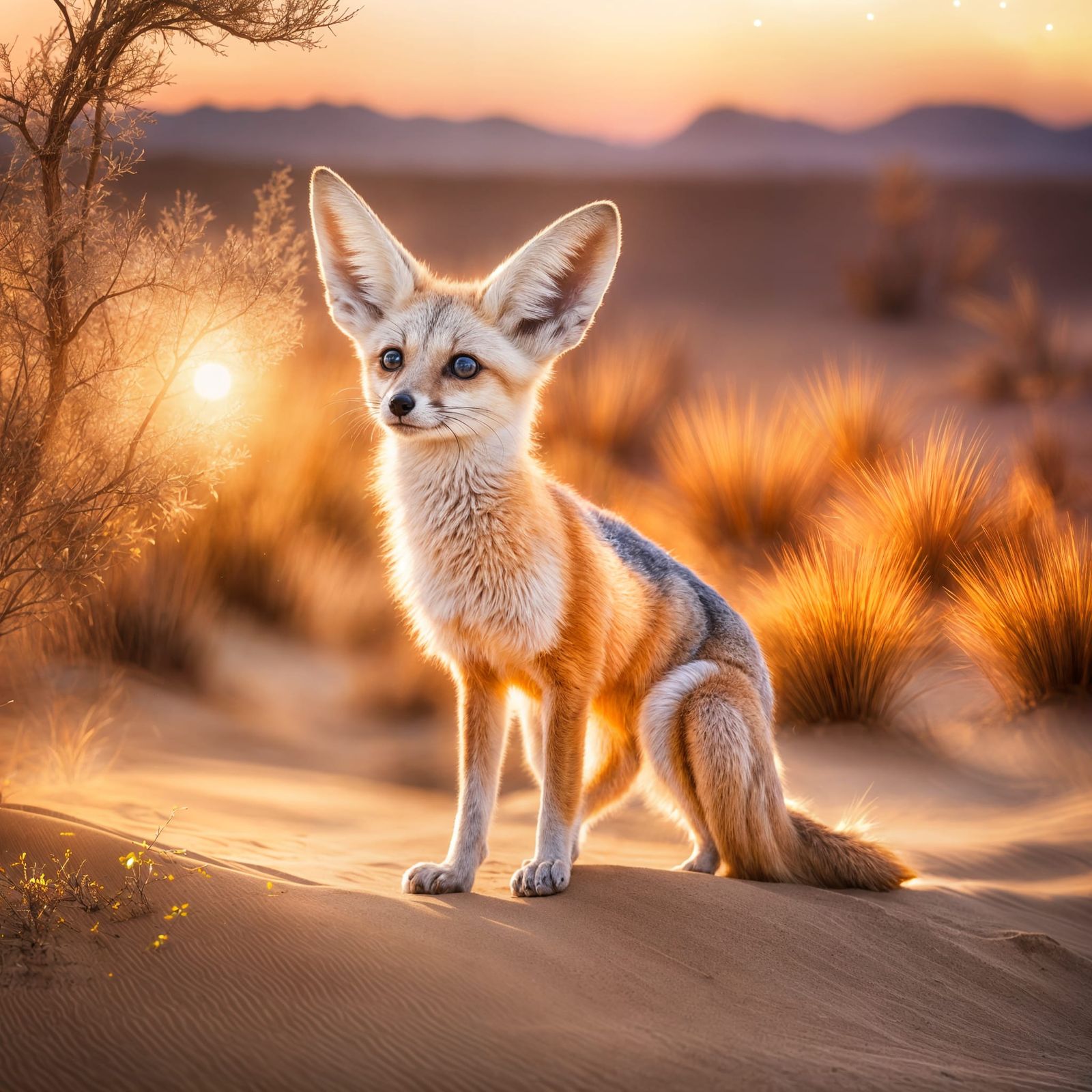 Mystical Tree of Light in Windswept Desert