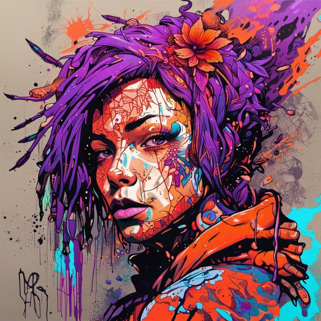 Alien Yakuza Assassin in Graffiti Art Style