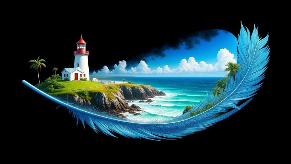 Miniature Landscape Inside Iridescent Bird Feather