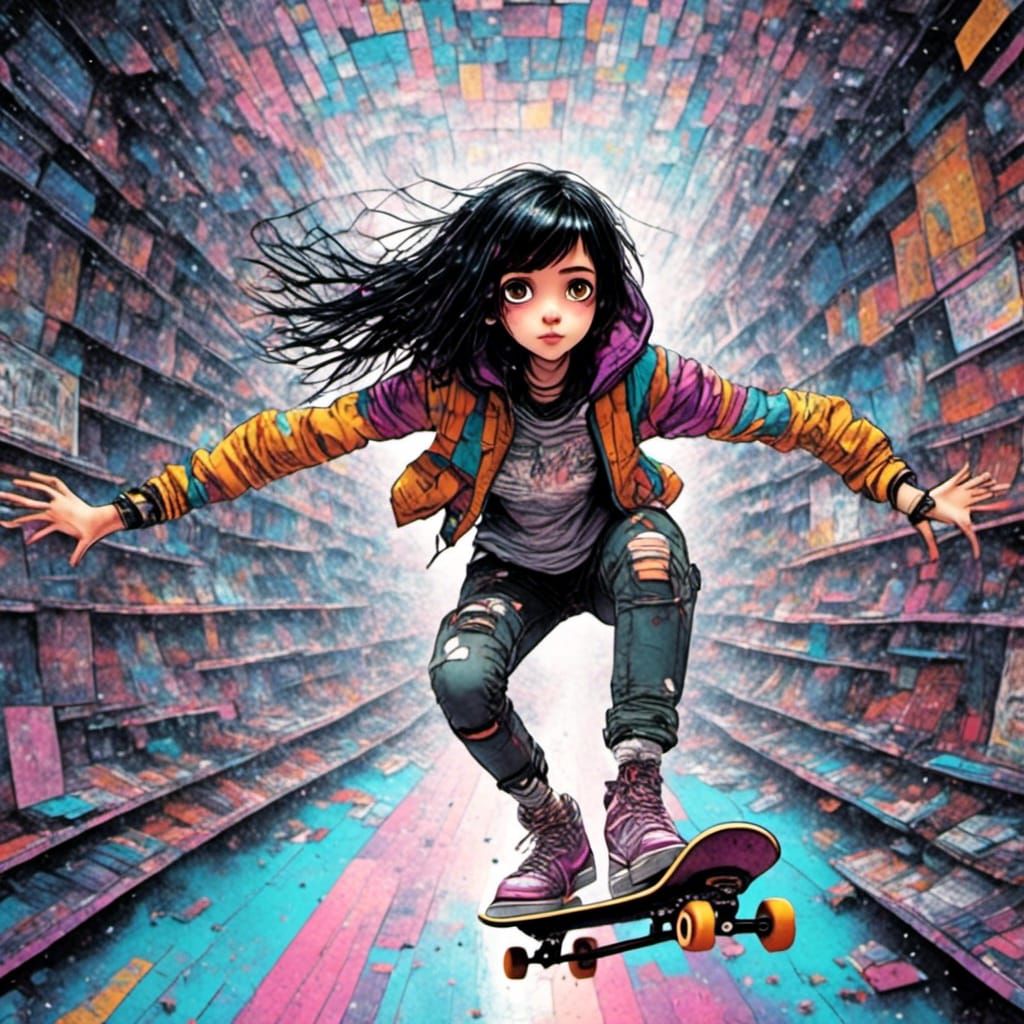 Alita Battle Angel Skateboarding in 3D Anime Style