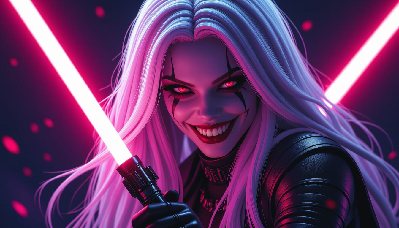 Gothic Pink Alien with Red Lightsaber and Emo Makeup