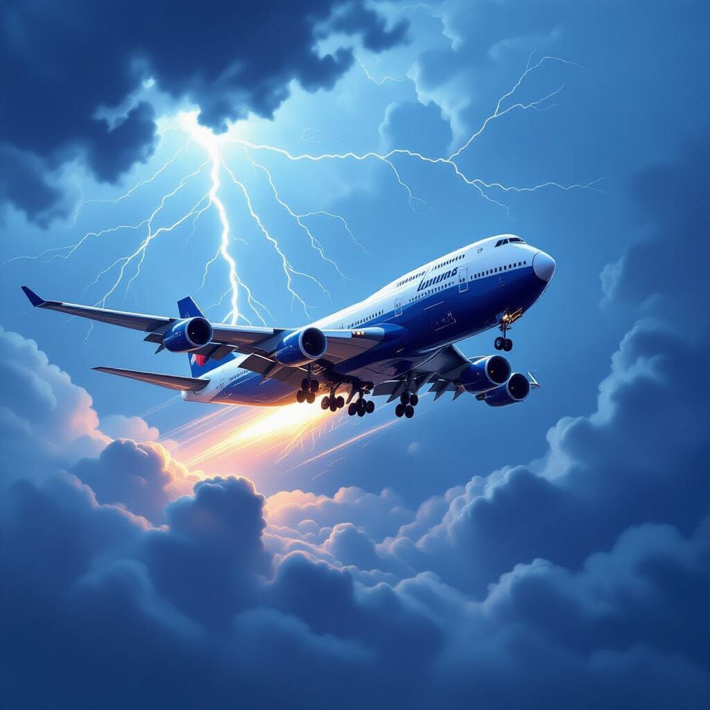 Transparent Jetliner Battles Stormy Turbulence in Digital Pa...