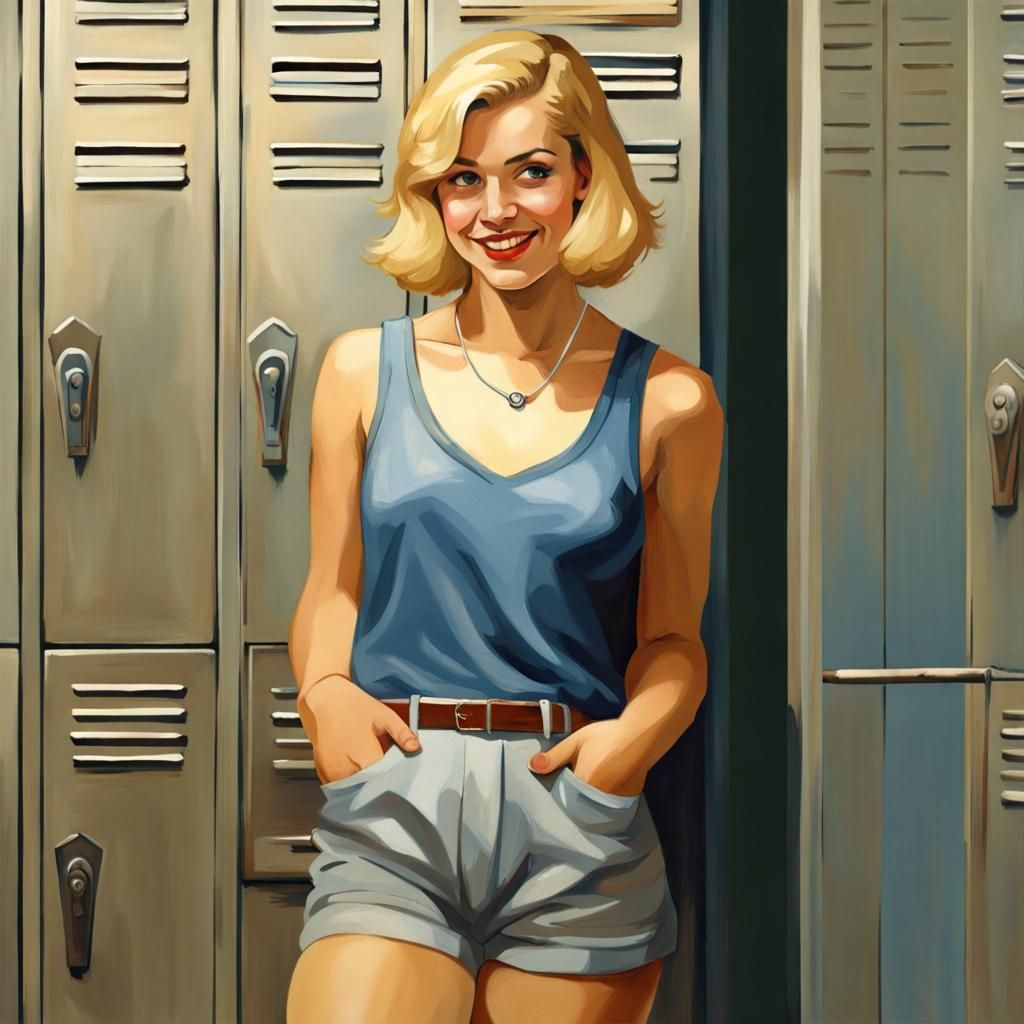 Blonde Woman in Locker Room, Edward Hopper Style