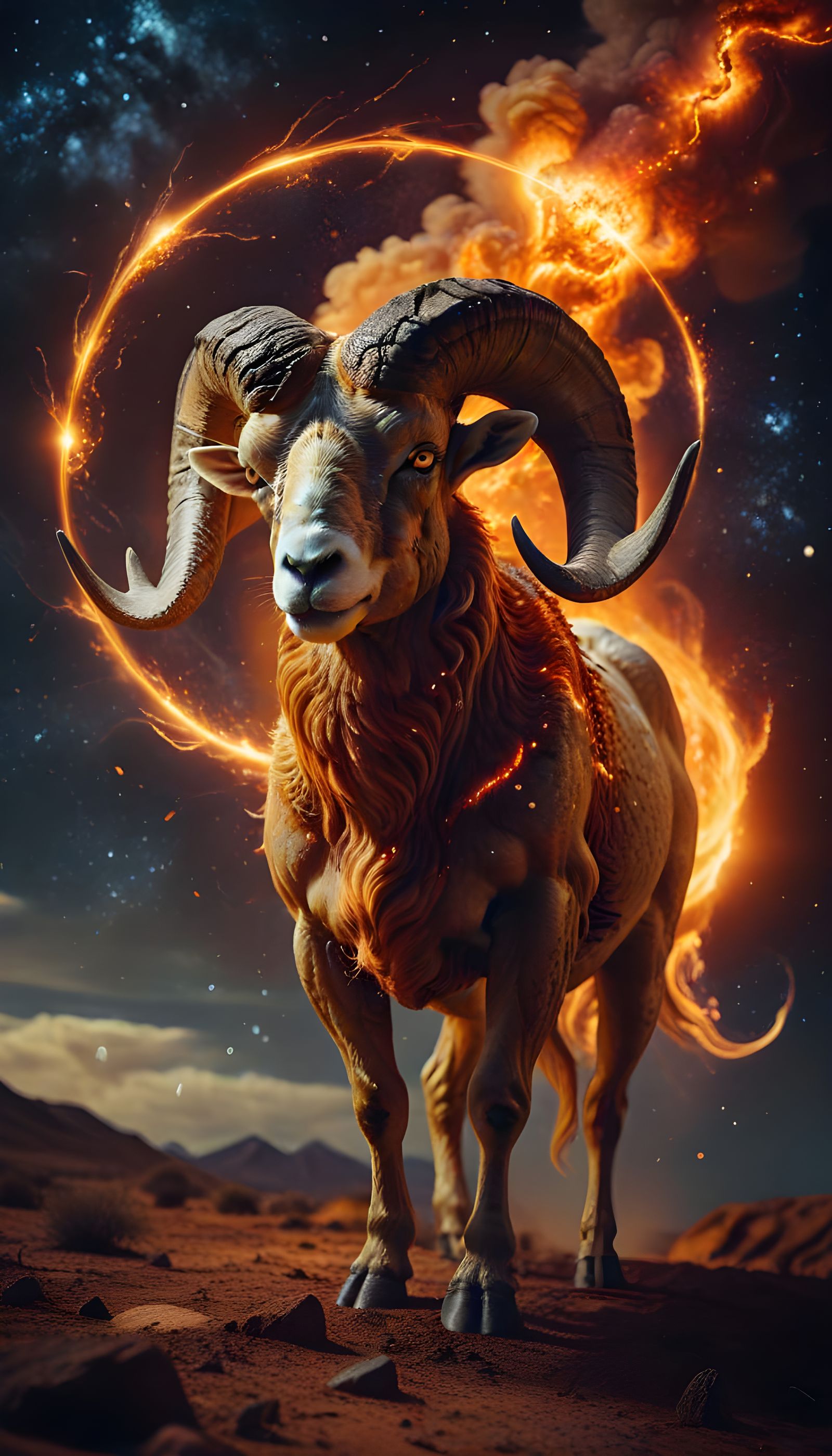 Majestic Ram Charges Through Cosmic Expanse