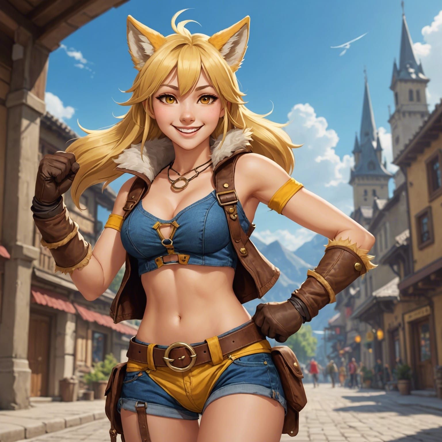 Wolf-Girl Liru in Shibuya Crossing: 3D Anime Art