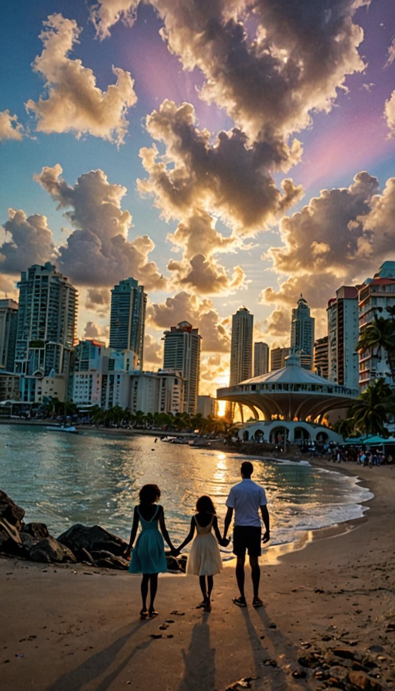 Bajan Seafront with Iridescent Sky